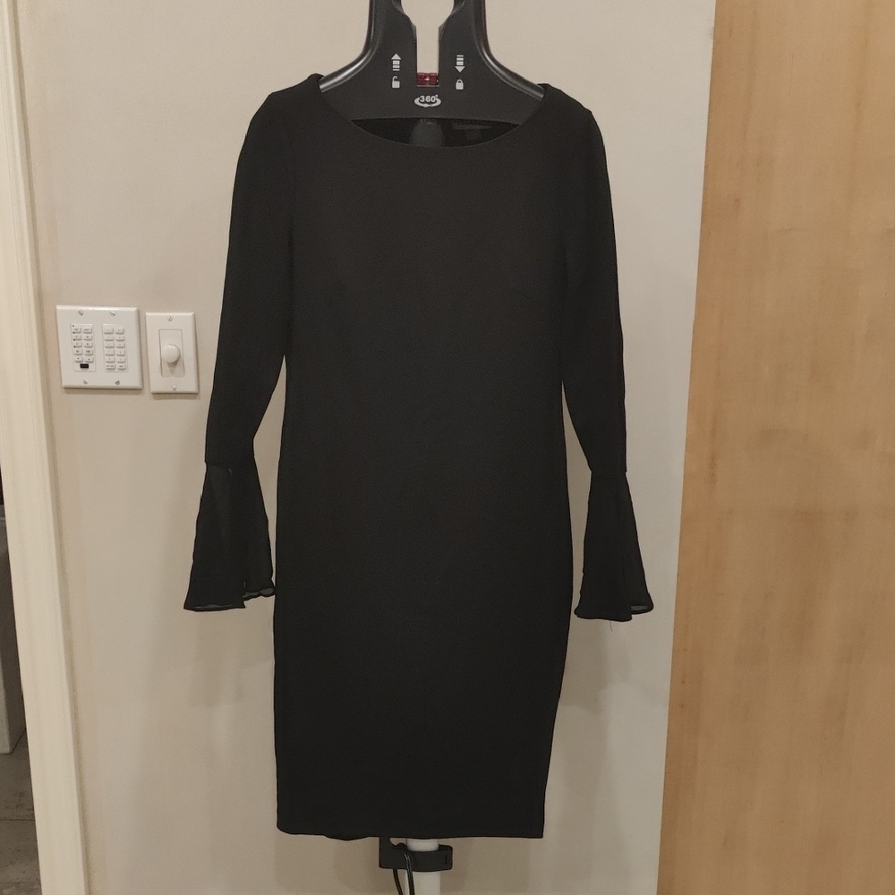 Calvin Klein Black Sheath Dress with Bateau Neckline